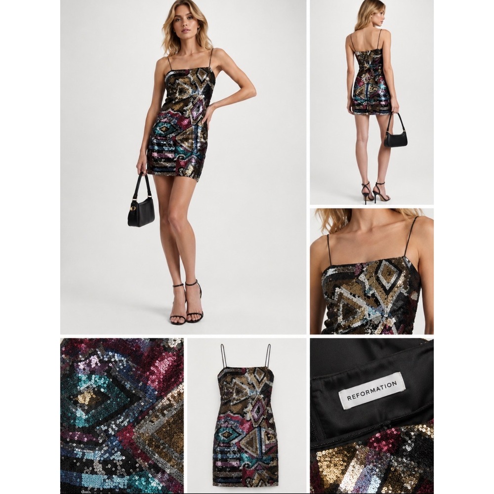 Reformation Mignon Geometric Sequin Mini Dress Cocktail Party Glam Going‎ Out M